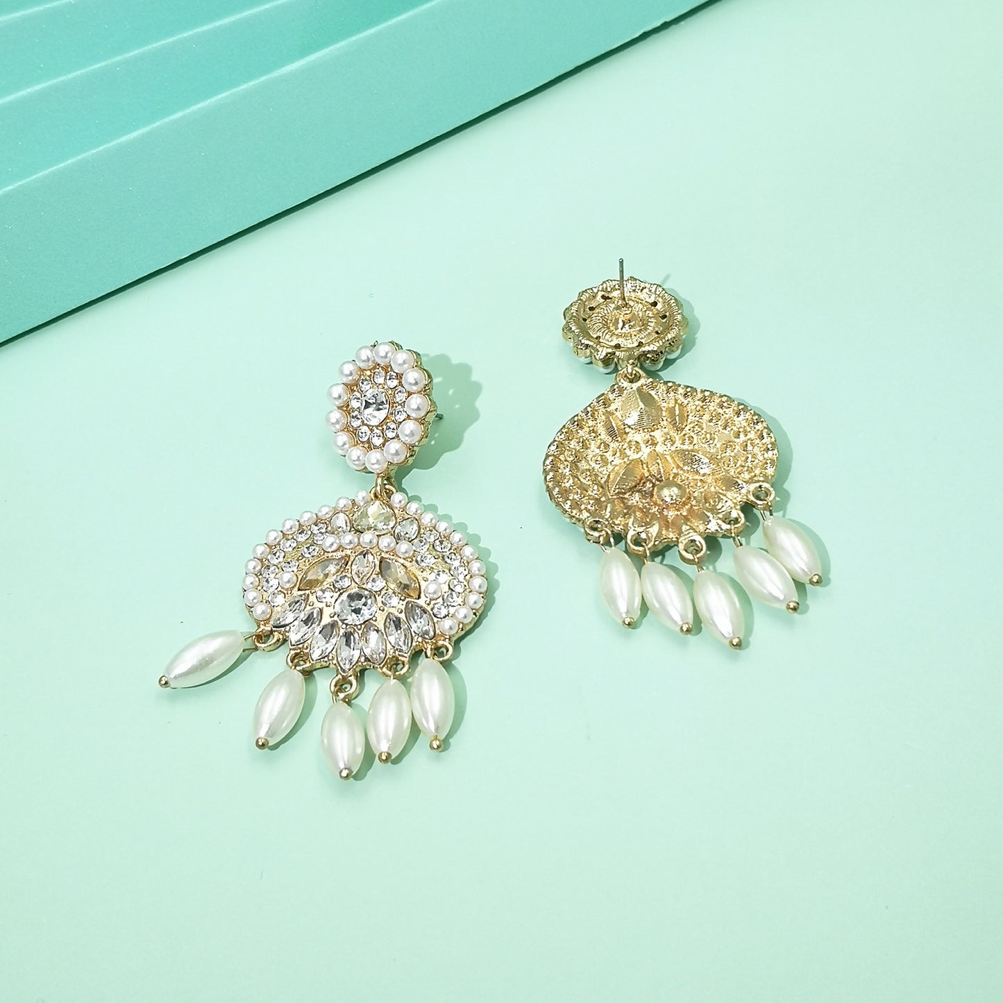 Chandelier Tassel Pearl and Rhinestone Encrusted Statement Earrings