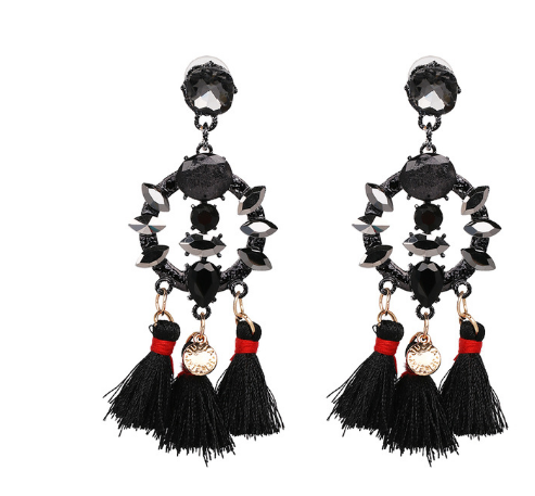Jeweled Tassel Dangle Earrings