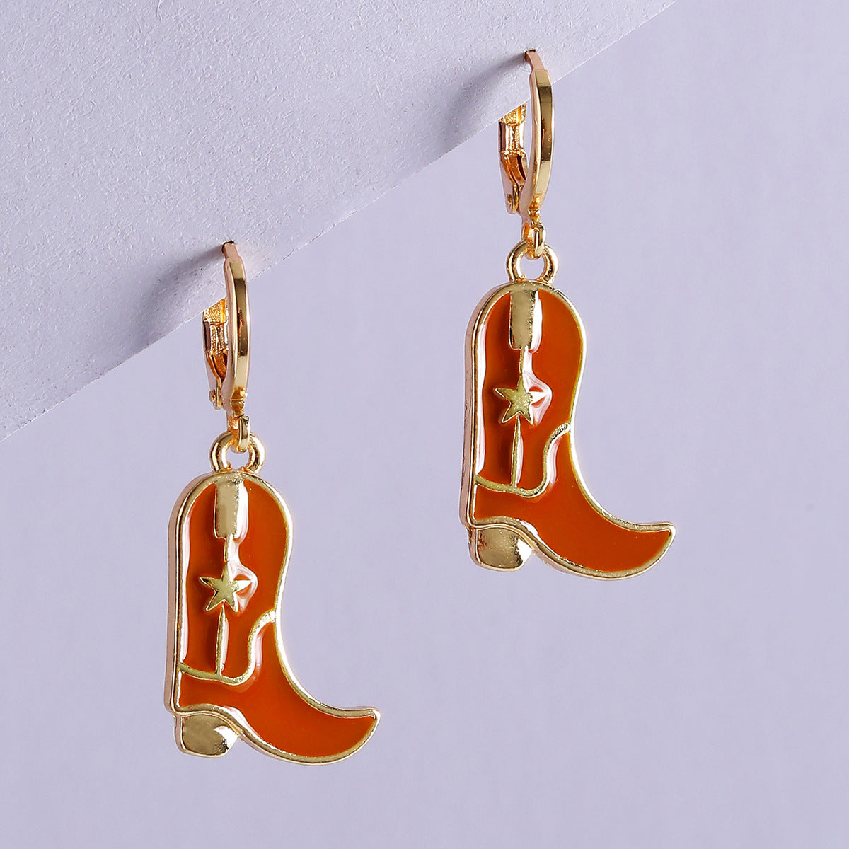 Red Star Western Cowgirl Boot Dangle Earrings