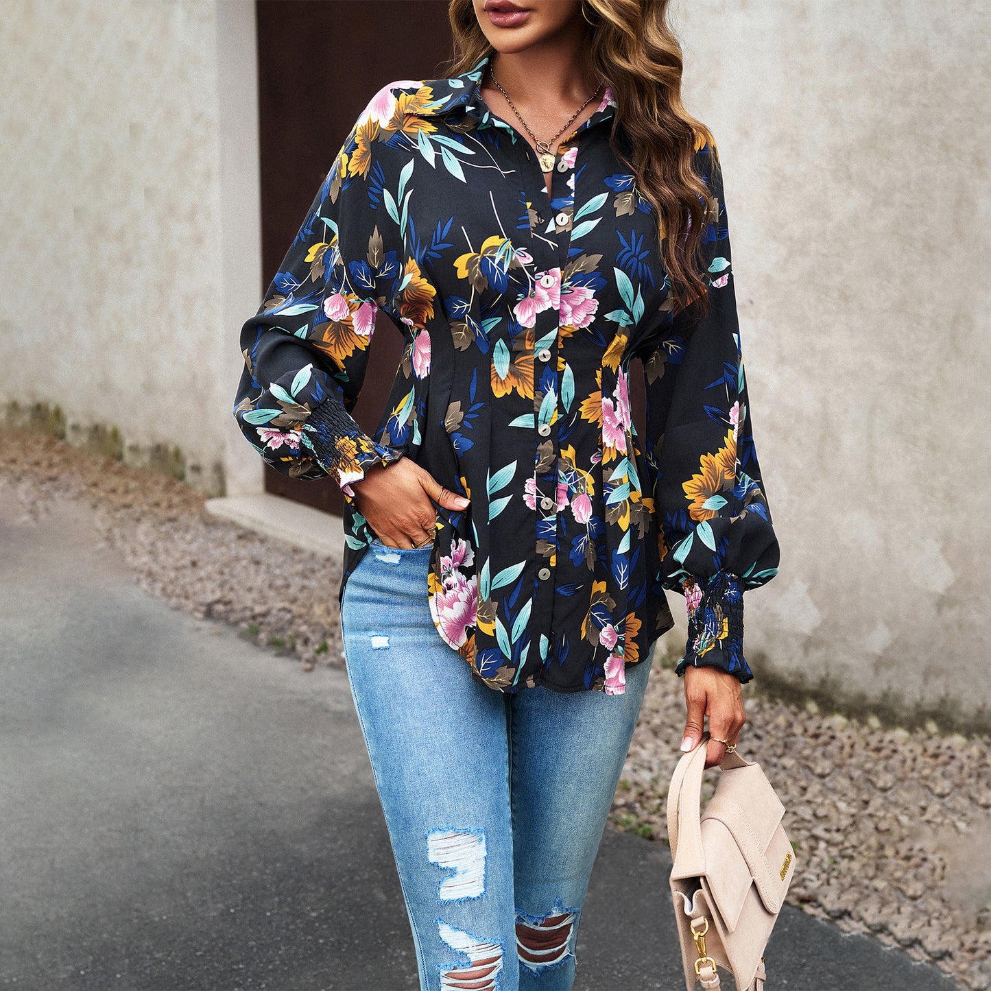 Empire Waist Long Sleeve Button Down