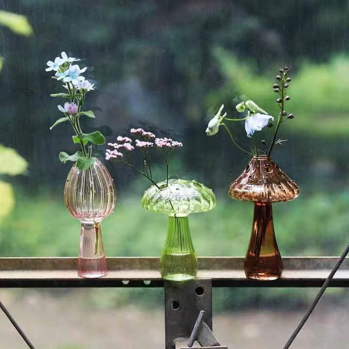 Cottagecore Glass Mushroom Flower Vase
