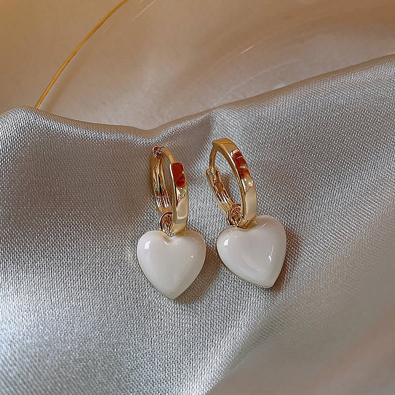 White and Avocado Dangle Earrings