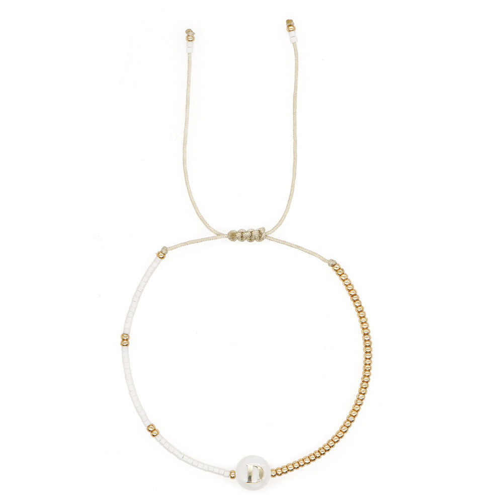 Initial Shell Bracelet with Adjustable Tassels