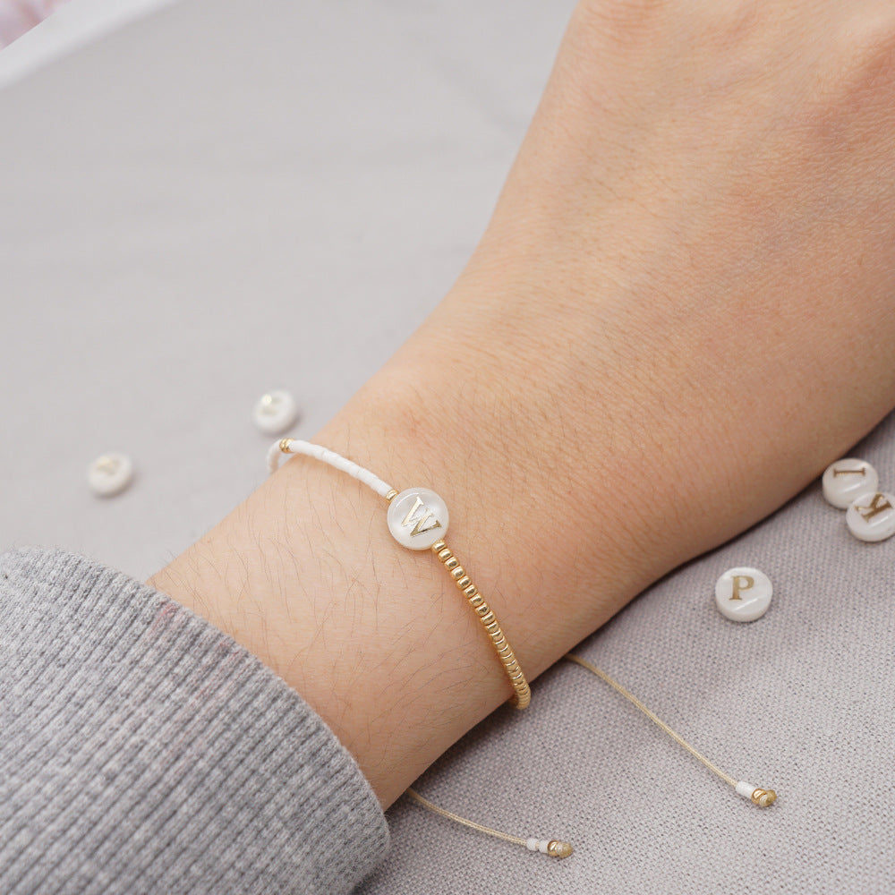 Initial Shell Bracelet with Adjustable Tassels