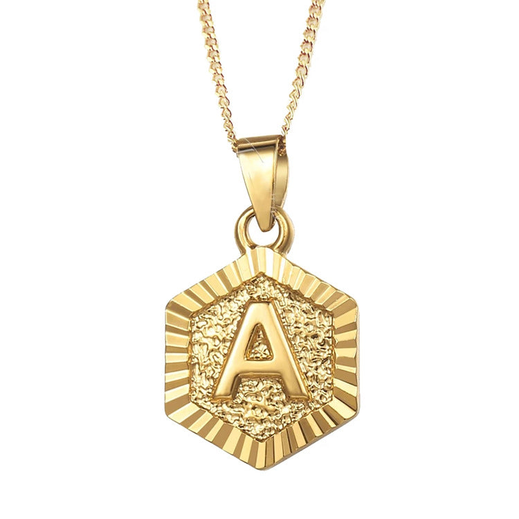 Gold Hexagon Initial Necklace