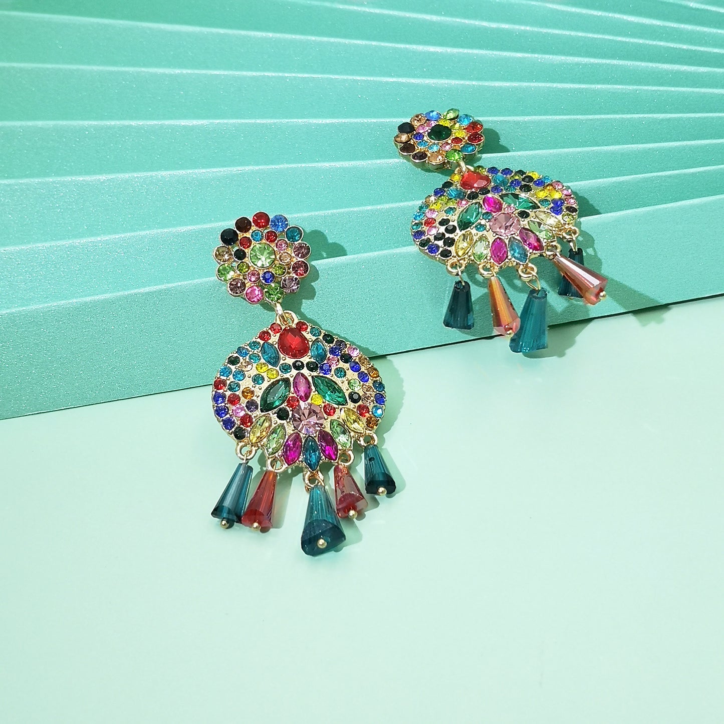 Chandelier Tassel Pearl and Rhinestone Encrusted Statement Earrings