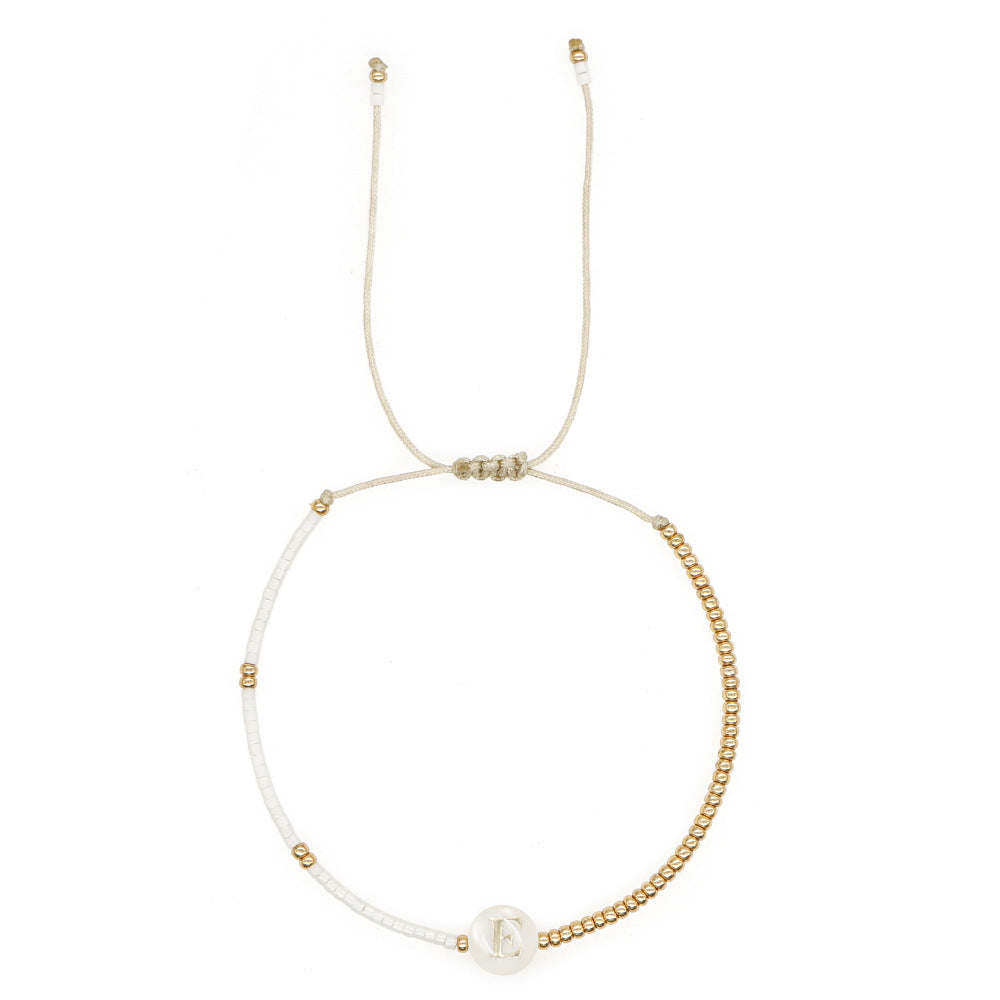 Initial Shell Bracelet with Adjustable Tassels