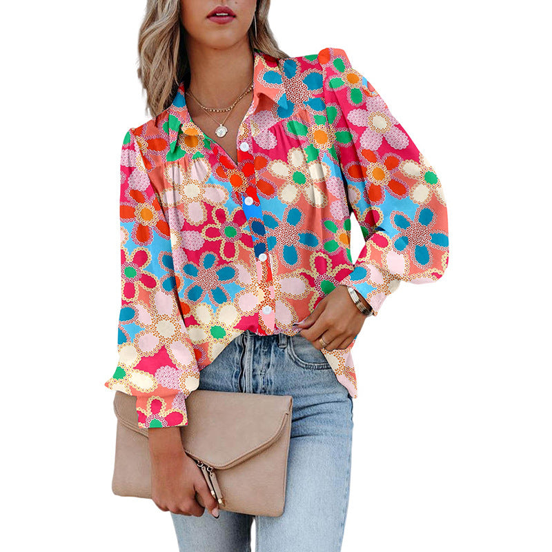 Groovy Floral Collared Button Down Top