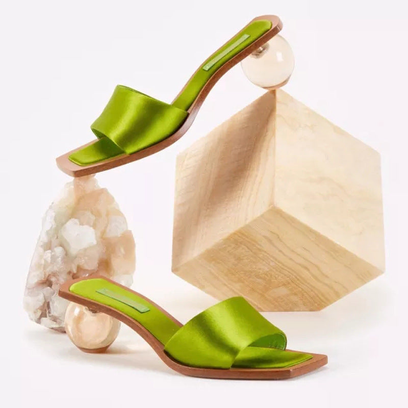 Glass Ball Satin Kitten Heel
