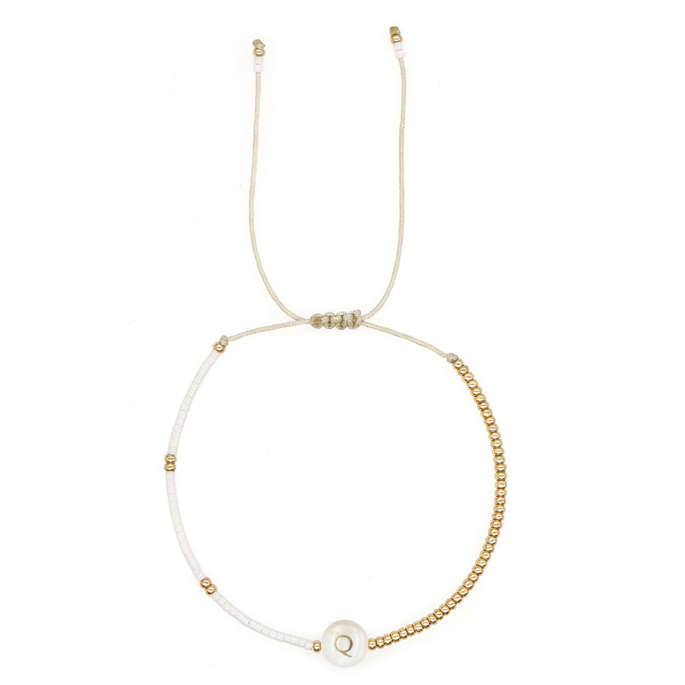 Initial Shell Bracelet with Adjustable Tassels