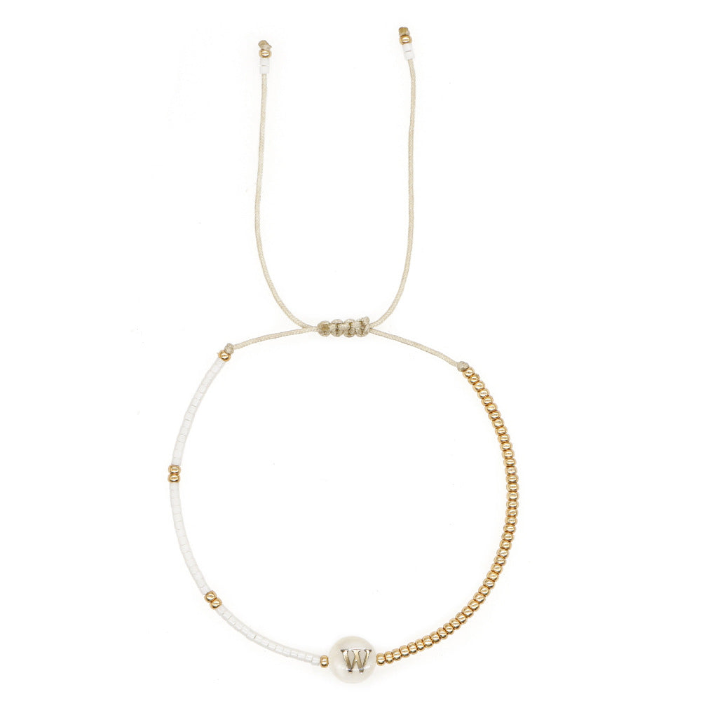 Initial Shell Bracelet with Adjustable Tassels