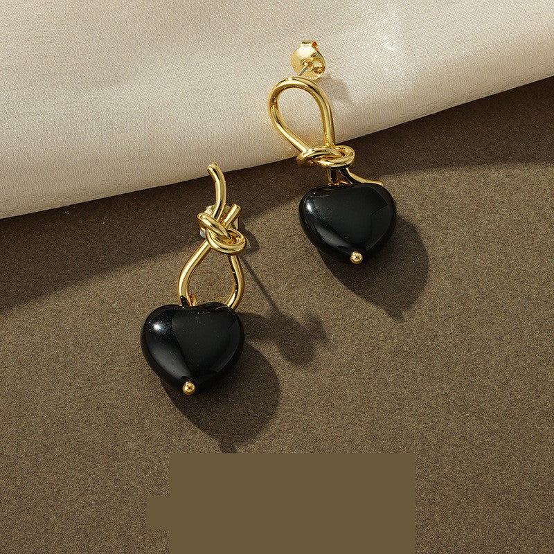 Black Heart on a String Dangle Earrings