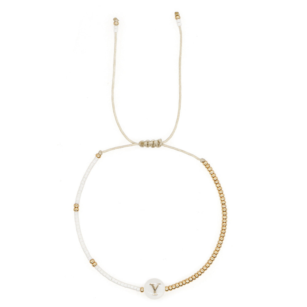 Initial Shell Bracelet with Adjustable Tassels