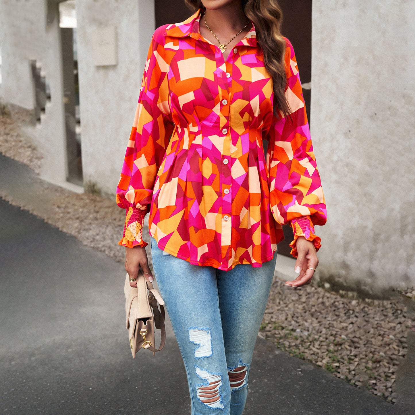 Empire Waist Long Sleeve Button Down