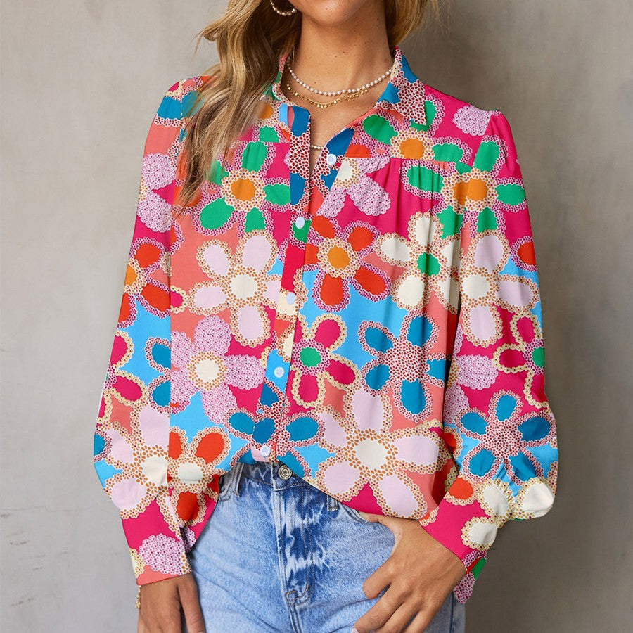 Groovy Floral Collared Button Down Top